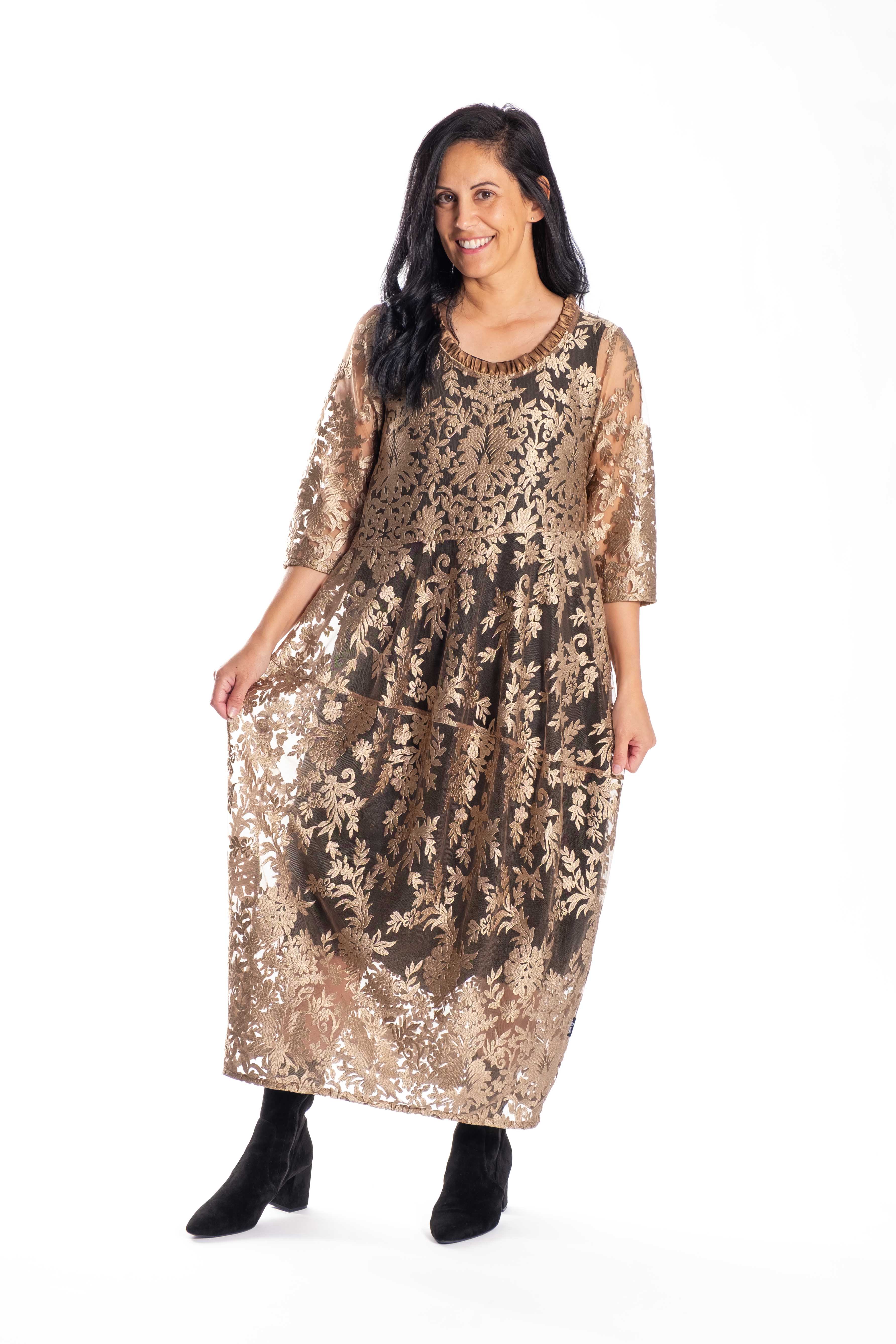 Chelsie Dress Gold Lace