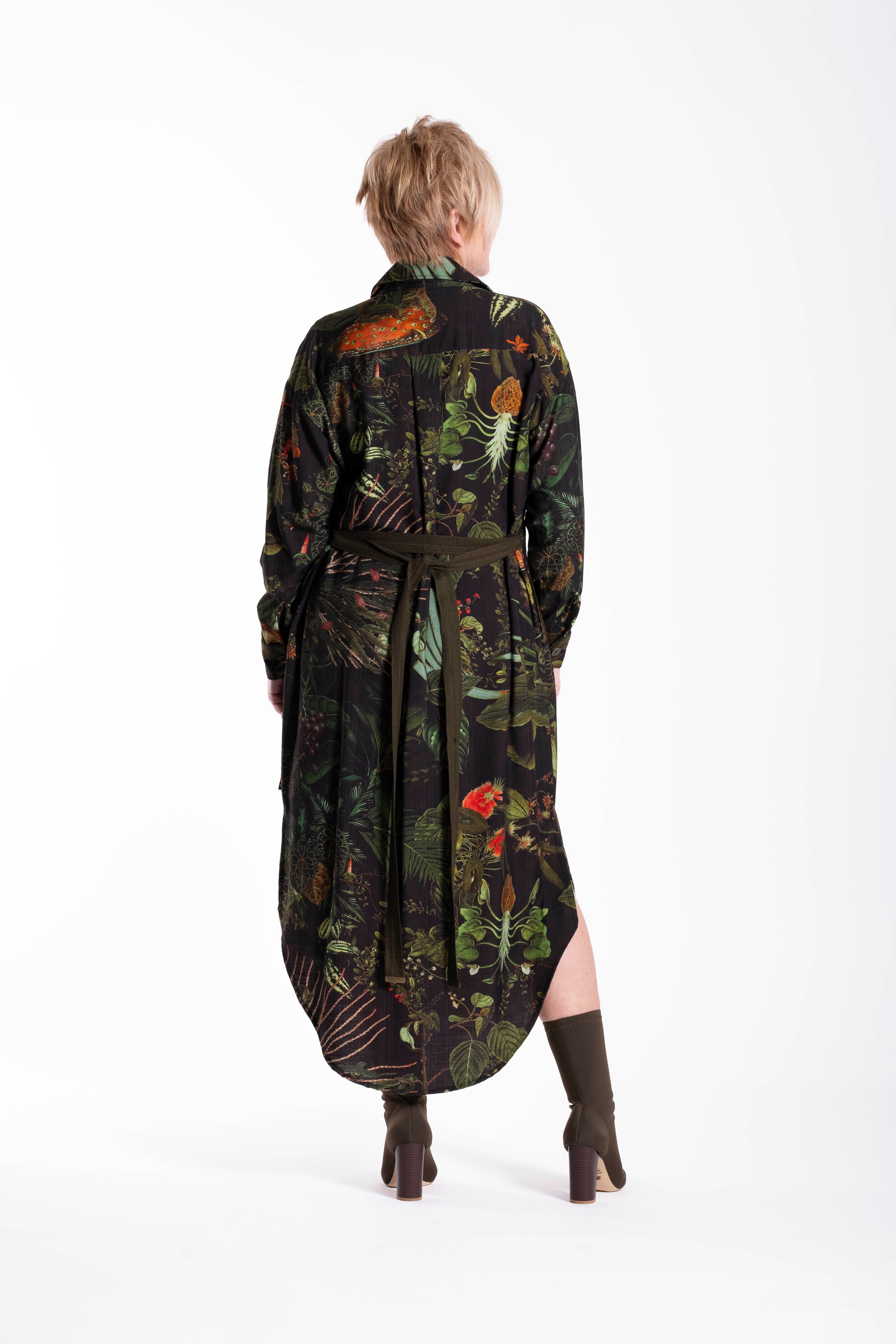 Long Shirt Dress Green Foliage