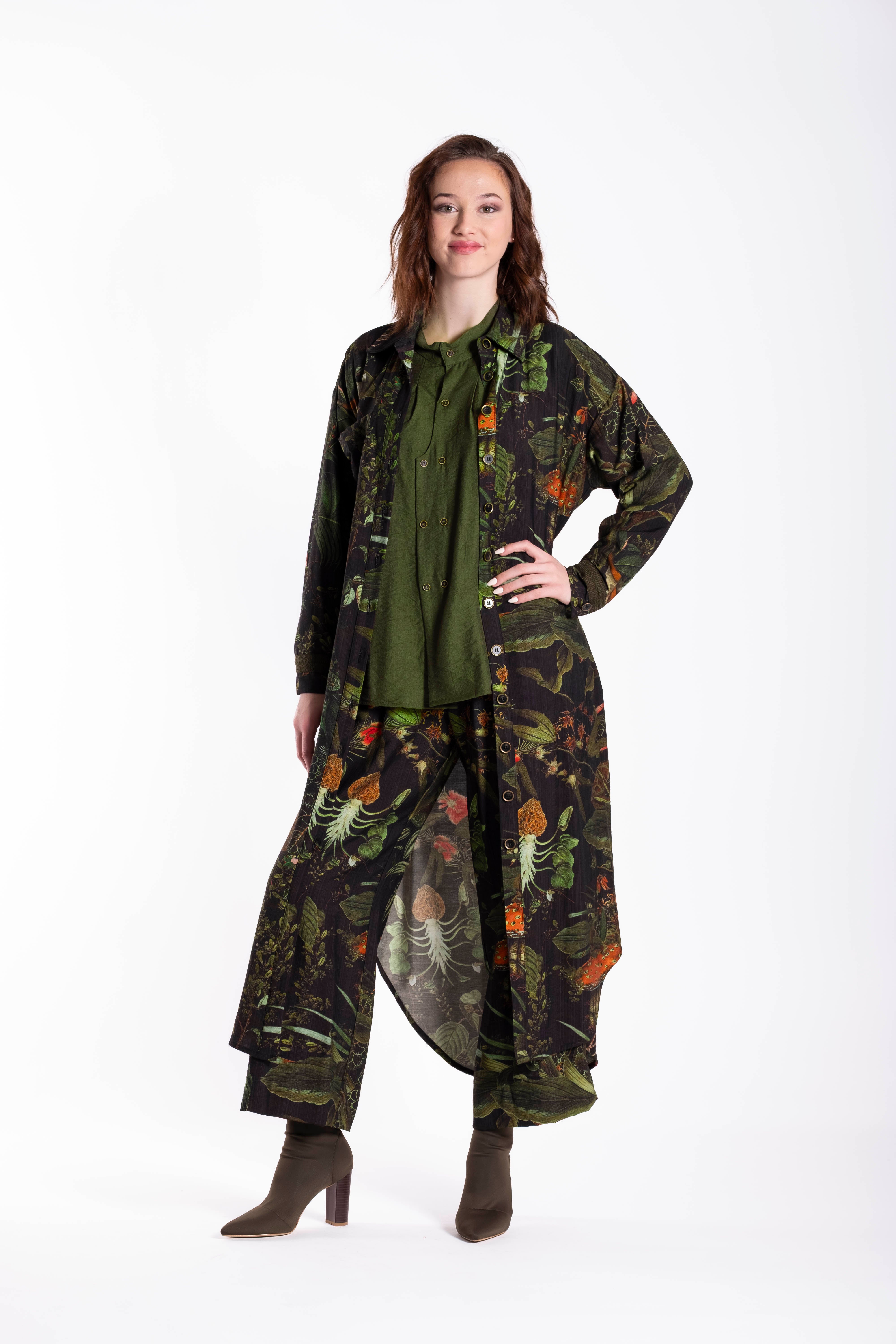 Long Shirt Dress Green Foliage