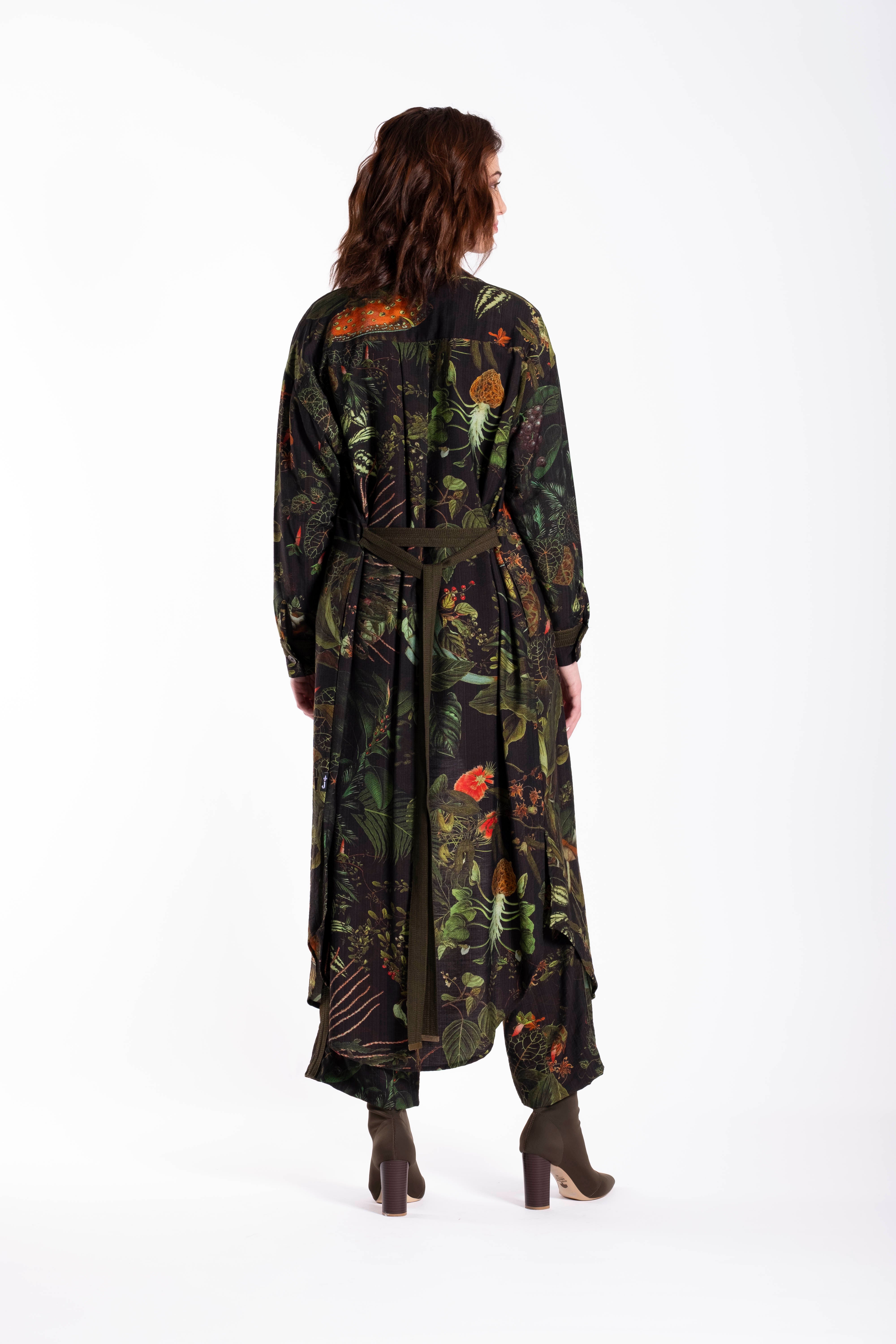 Long Shirt Dress Green Foliage