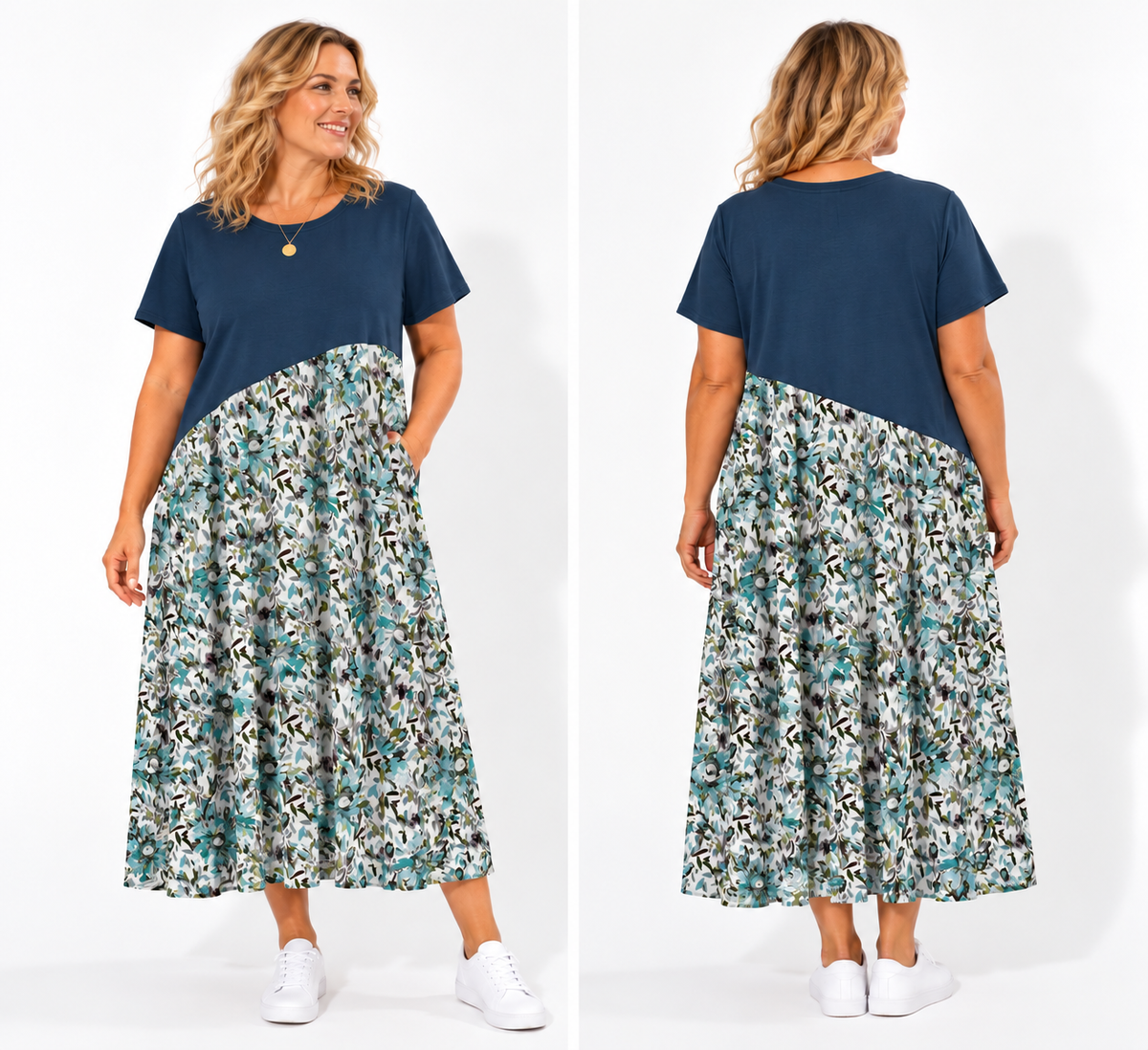 Brinley Dress Teal Floral Maxi