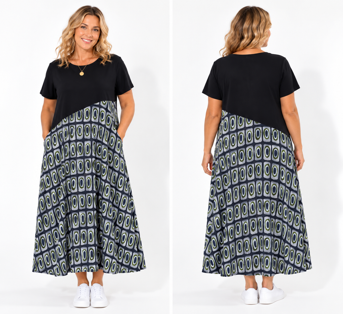 Brinley Dress Navy Patterned Midi