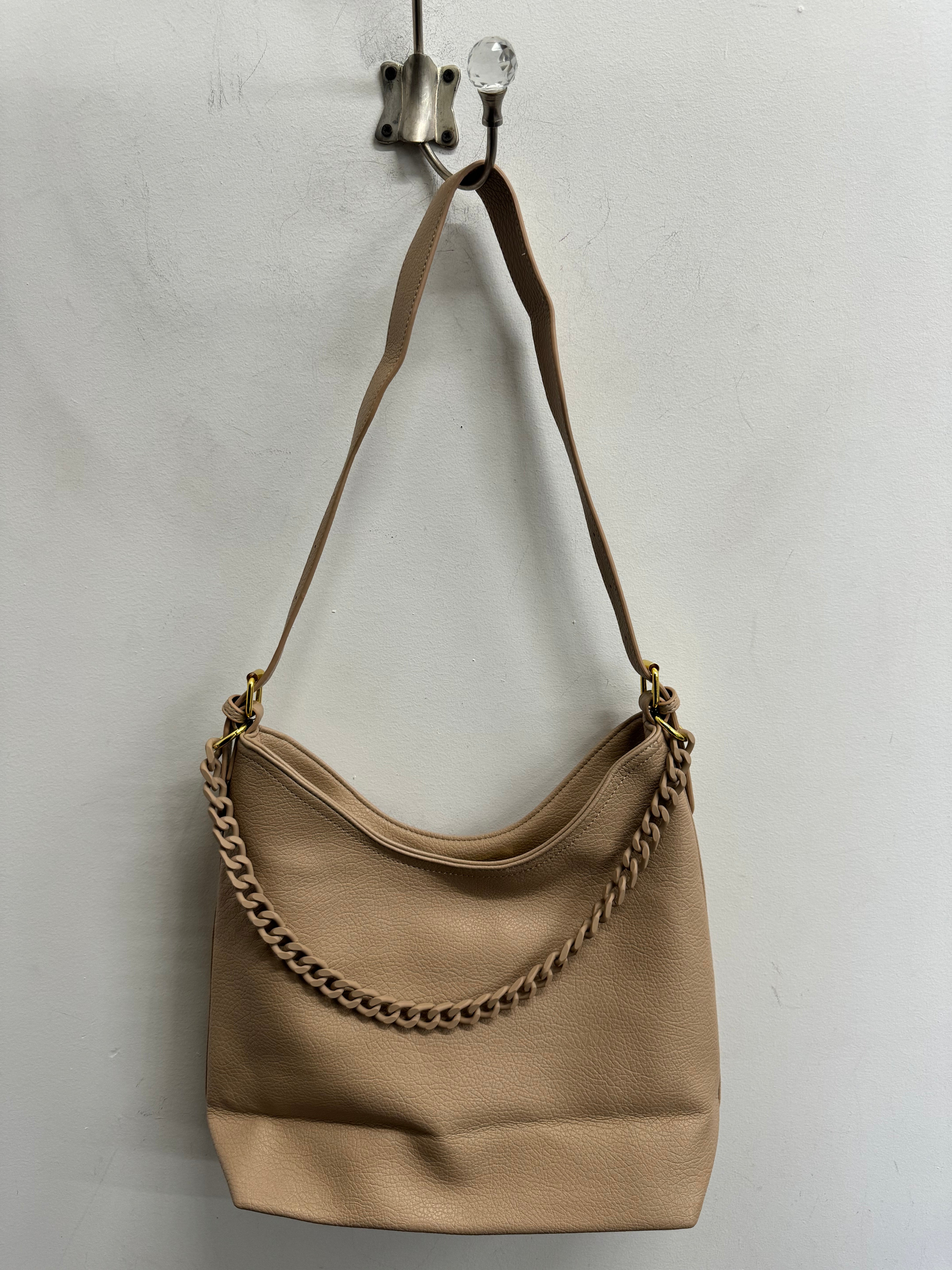 Cream Brown Chain Detail Handbag