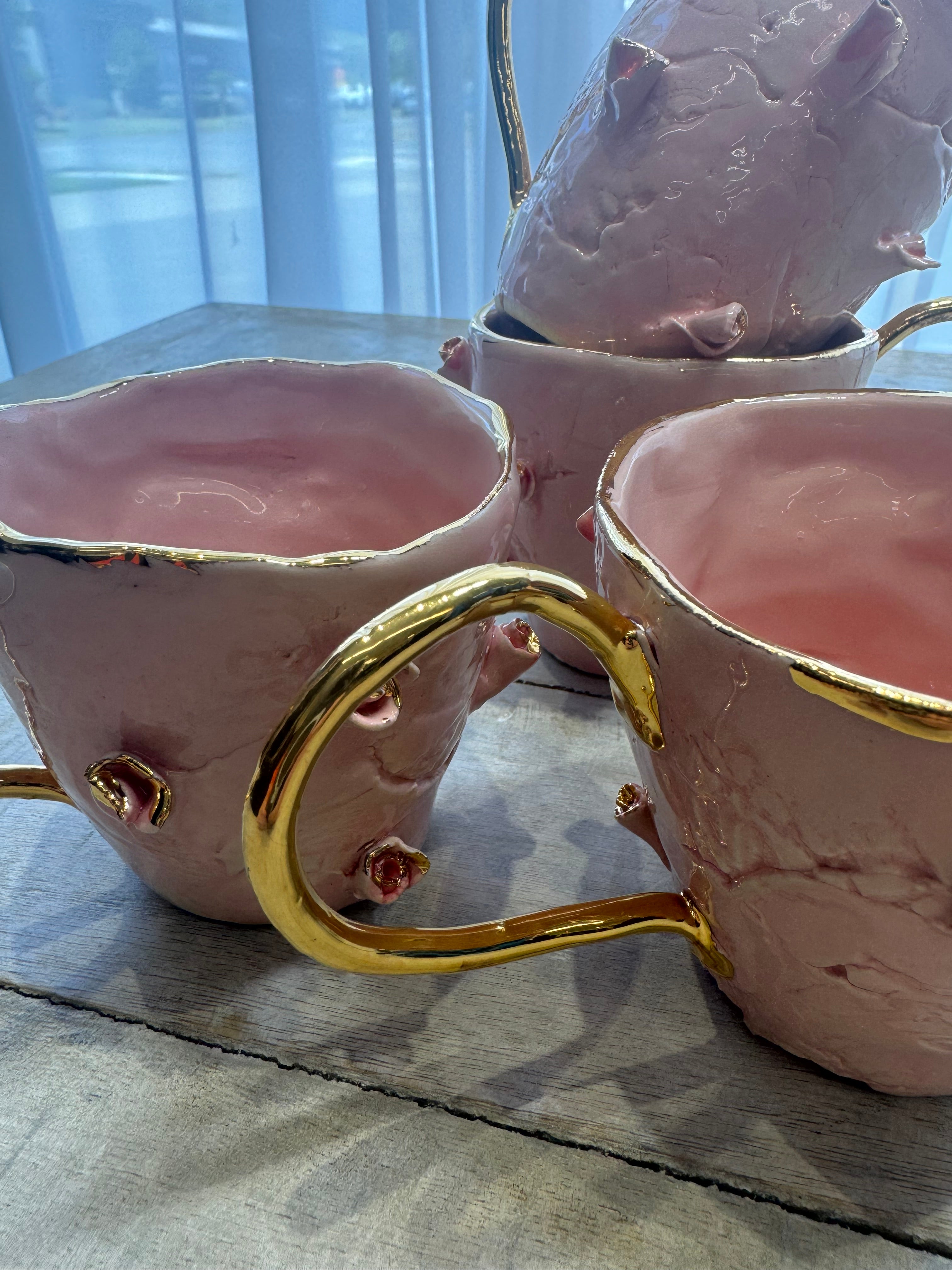 Mug Pink Rose Handle