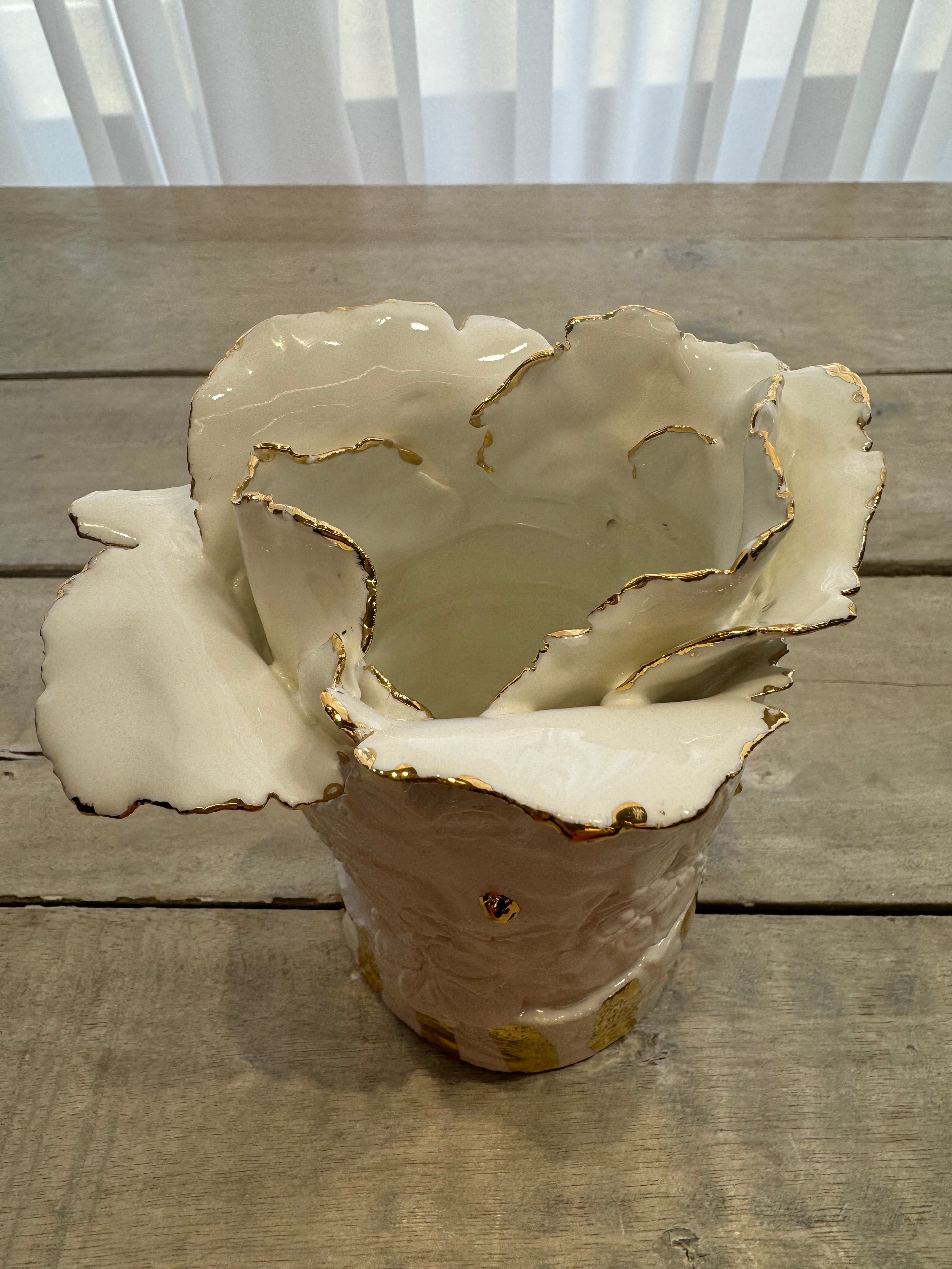 White and Gold Rose Dish