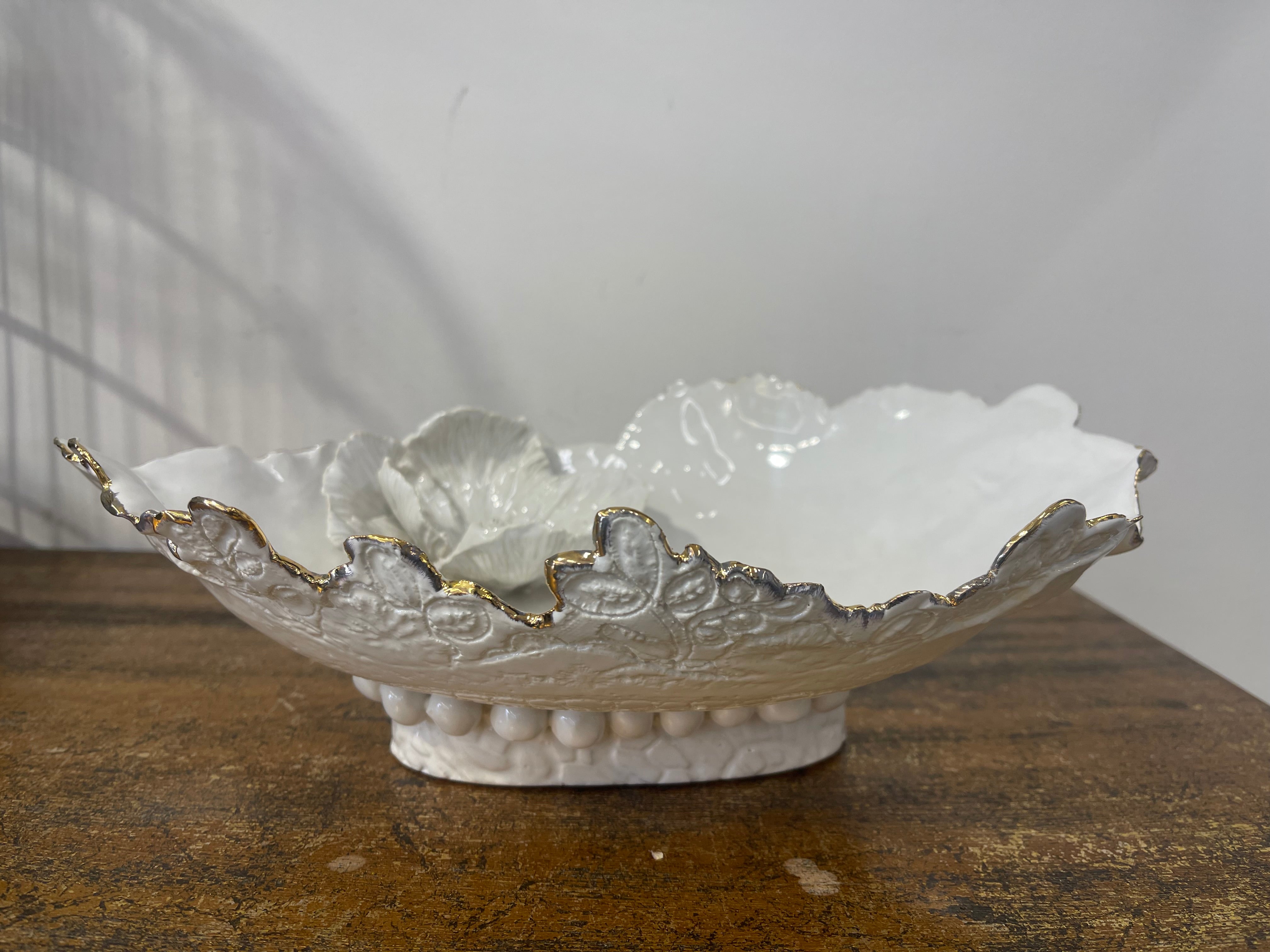 Oval Flower Footed Bowl