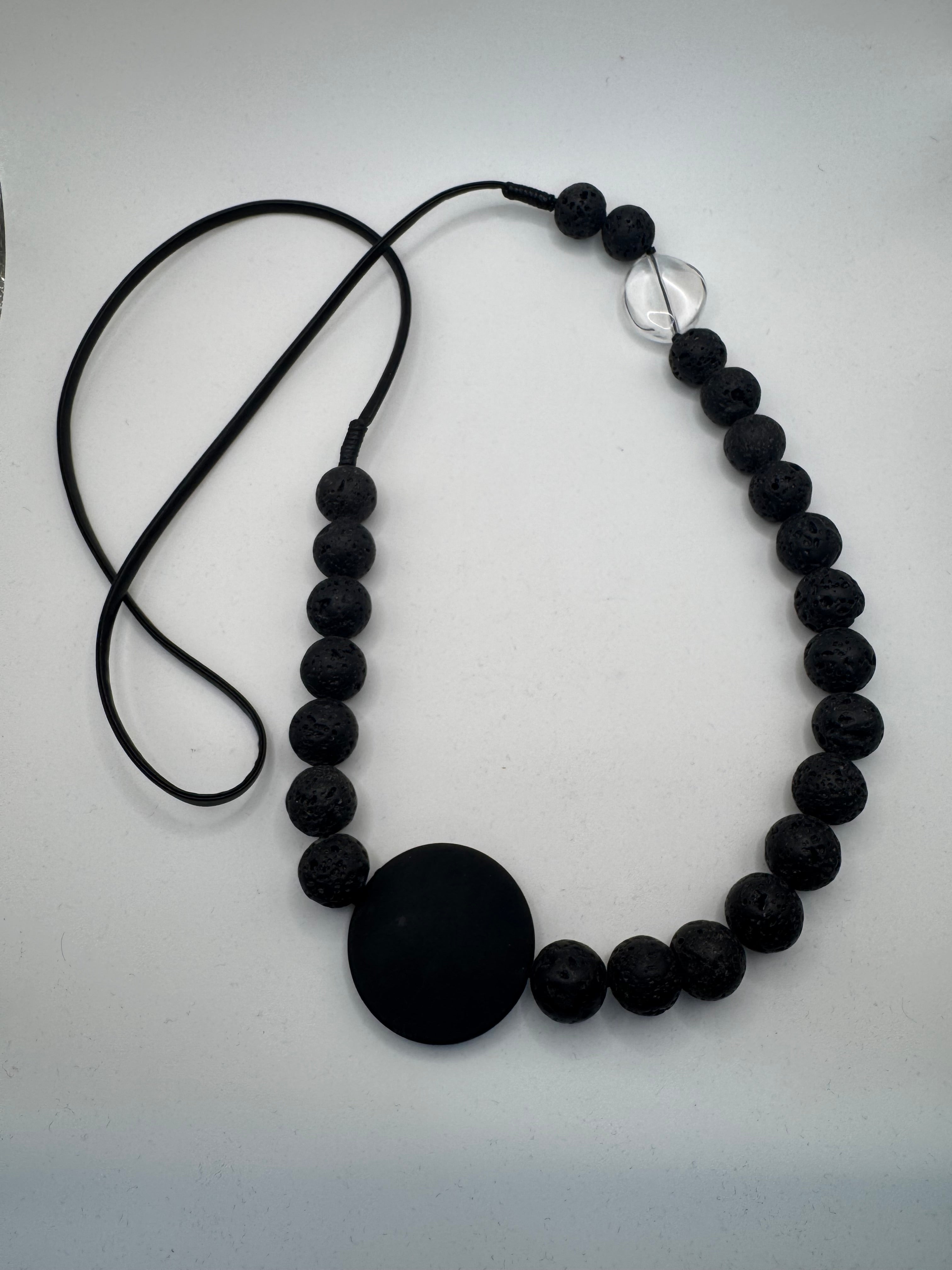 Necklace - Black Volcanic Stone Like Beads