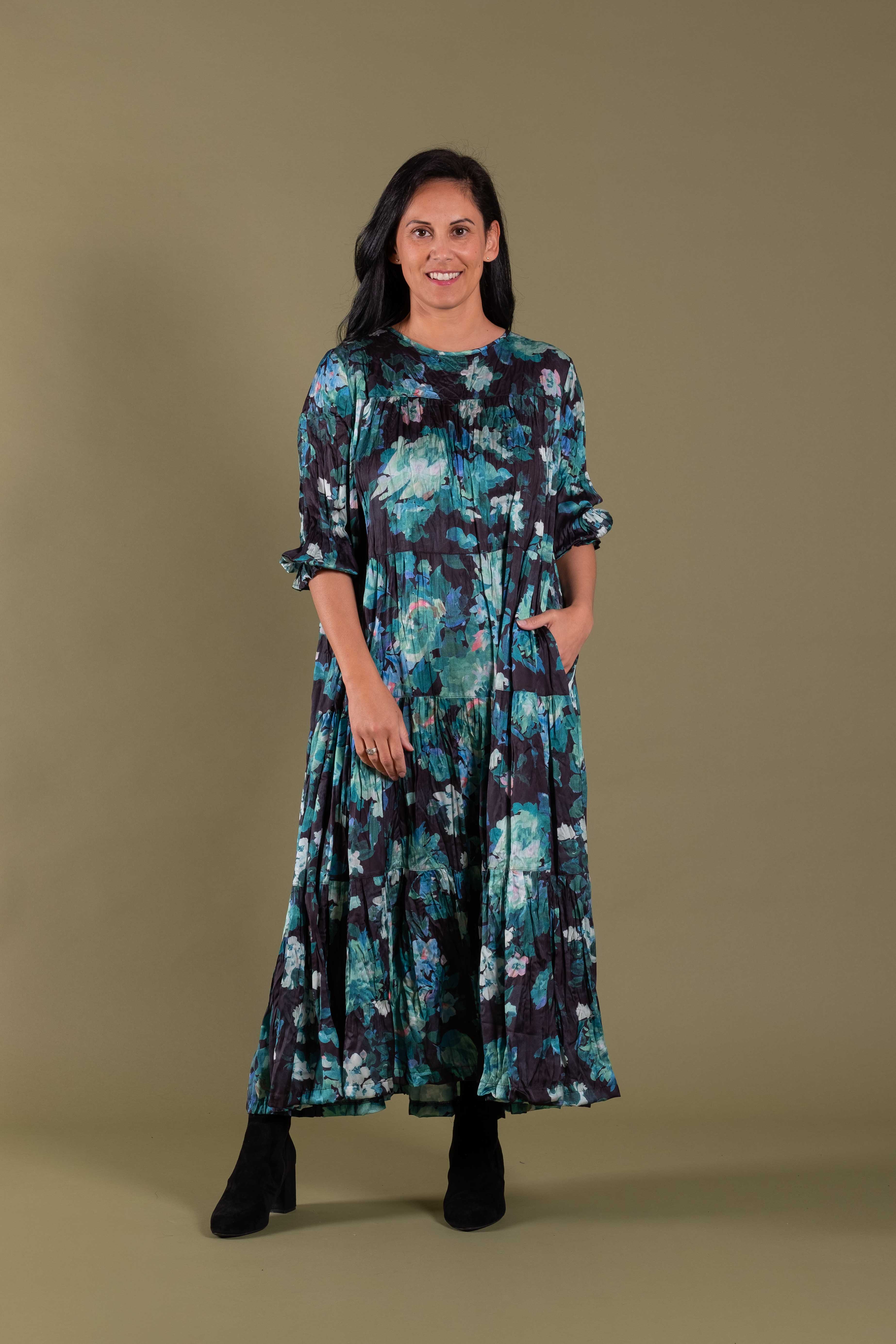 Cascade Dress Seafoam Flowers