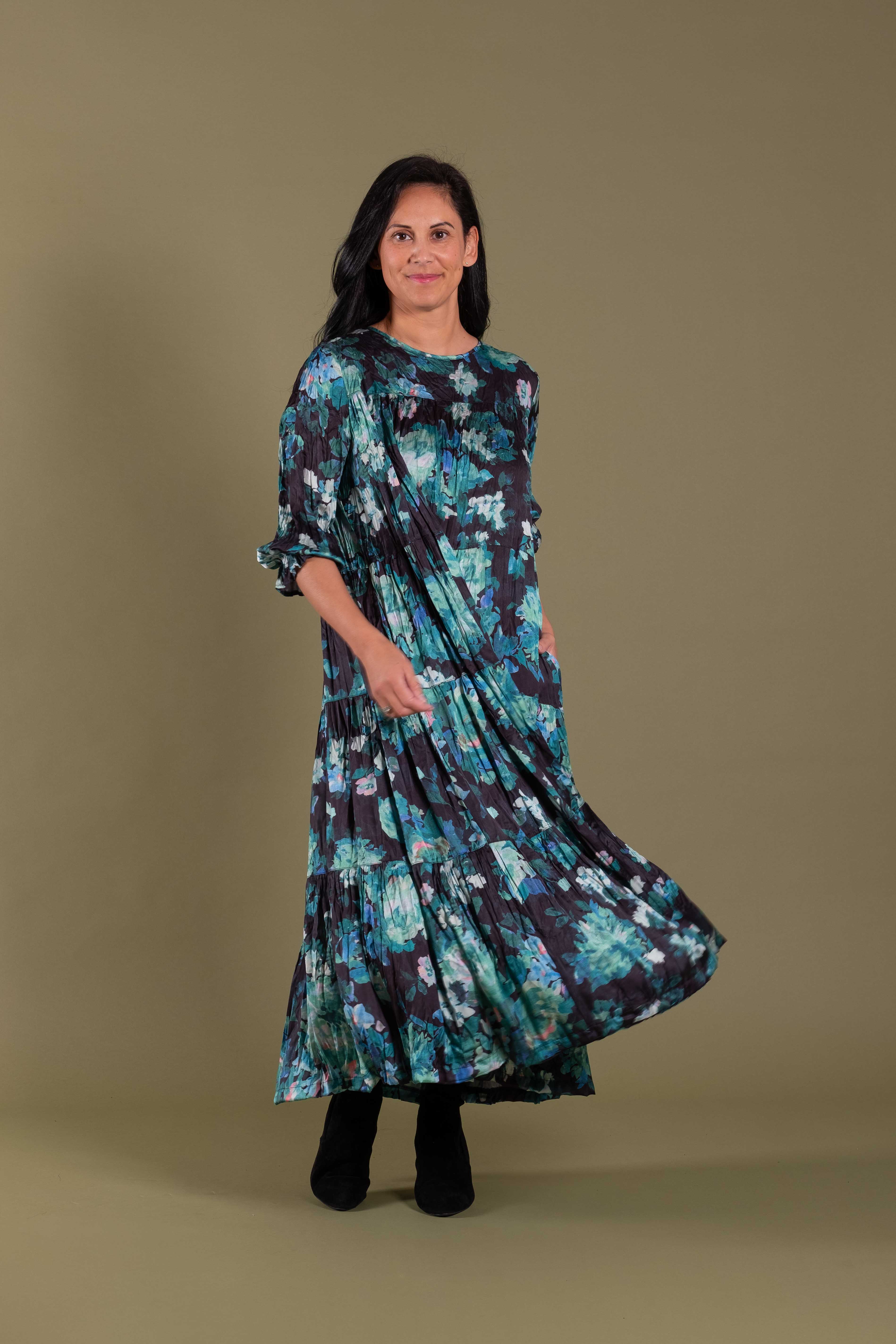 Cascade Dress Seafoam Flowers