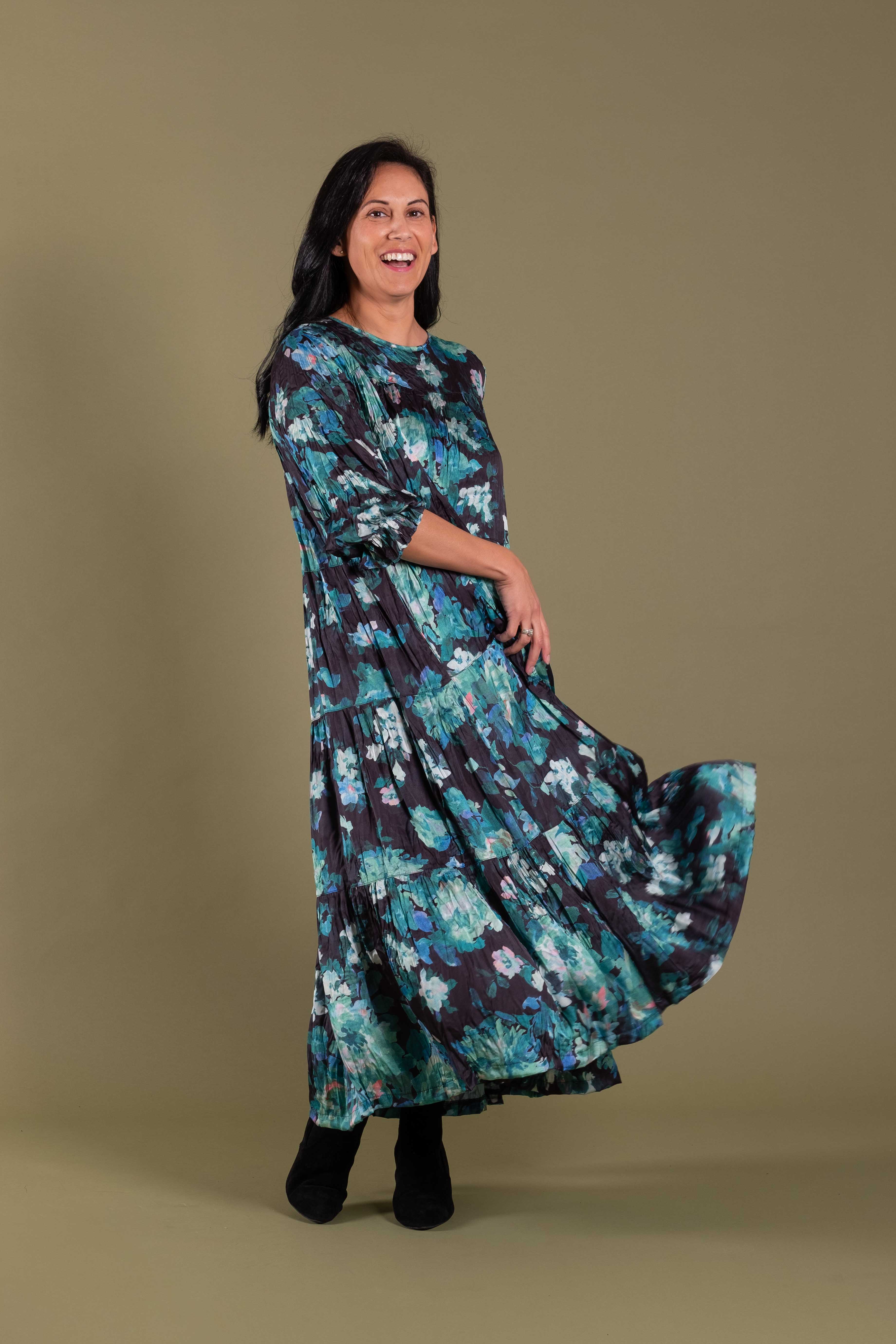 Cascade Dress Seafoam Flowers