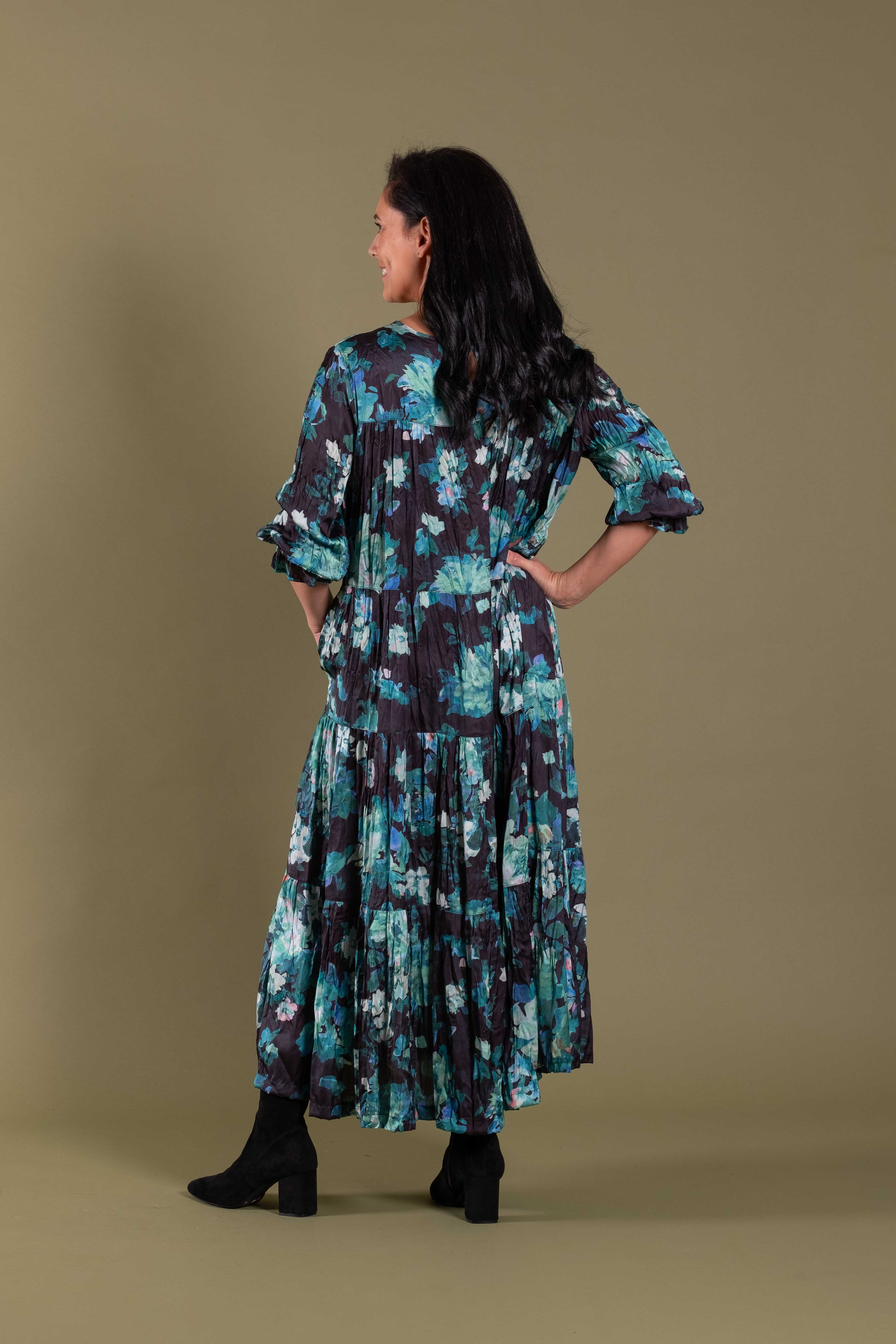 Cascade Dress Seafoam Flowers