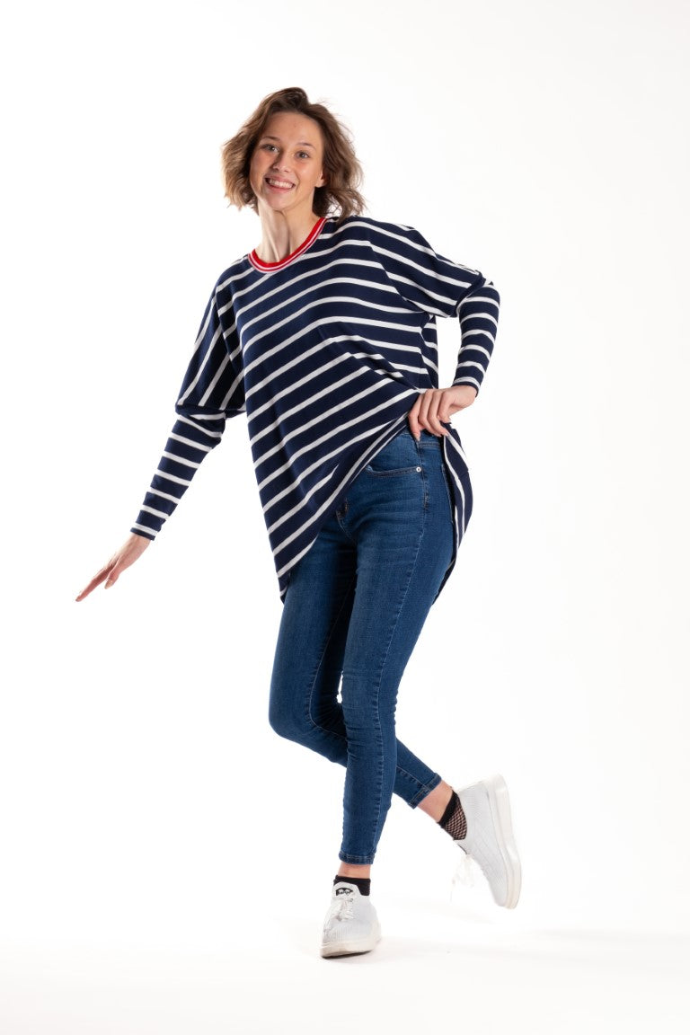 Relaxed Top Navy Stripe