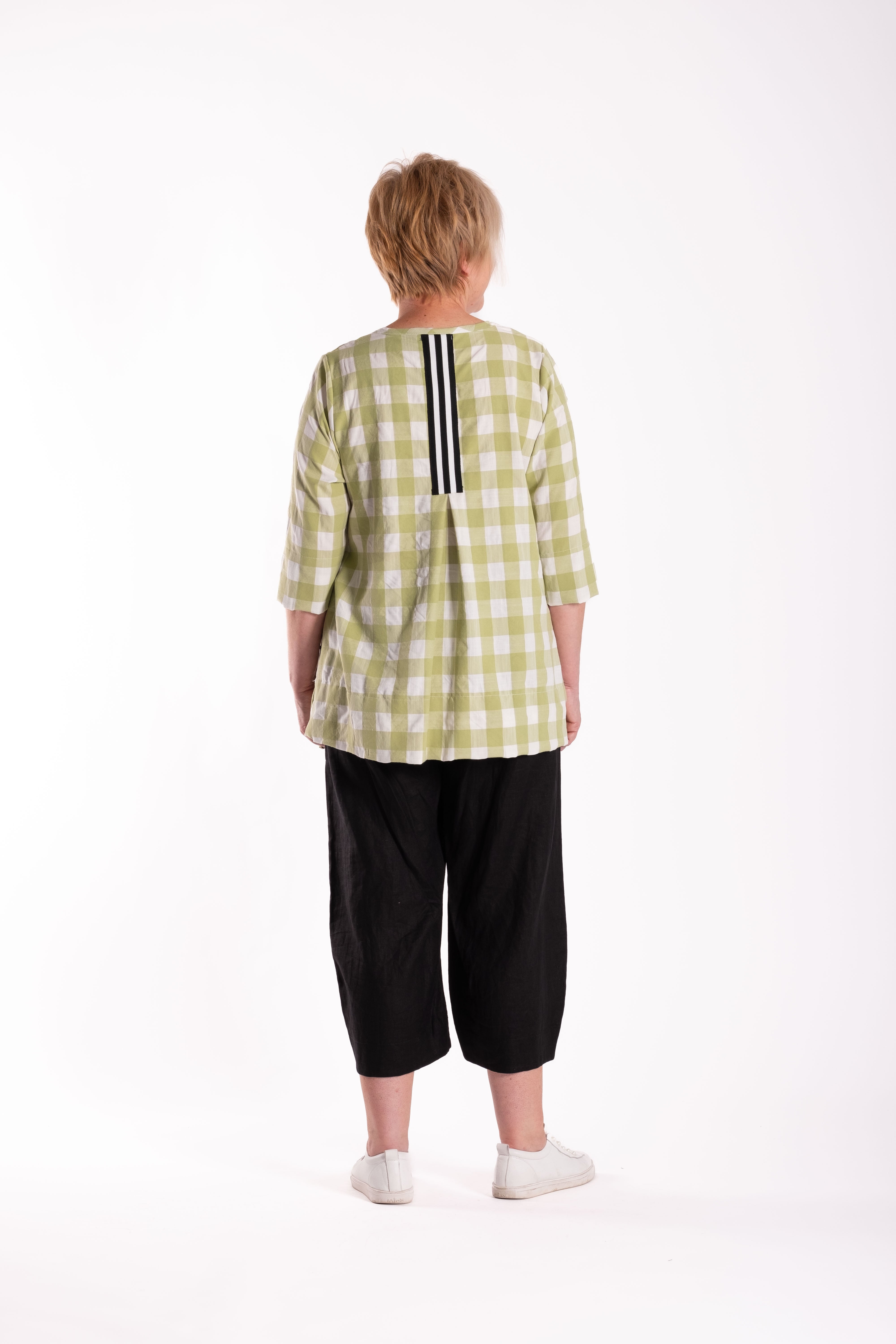 Pleat Back Top Green/White Chq