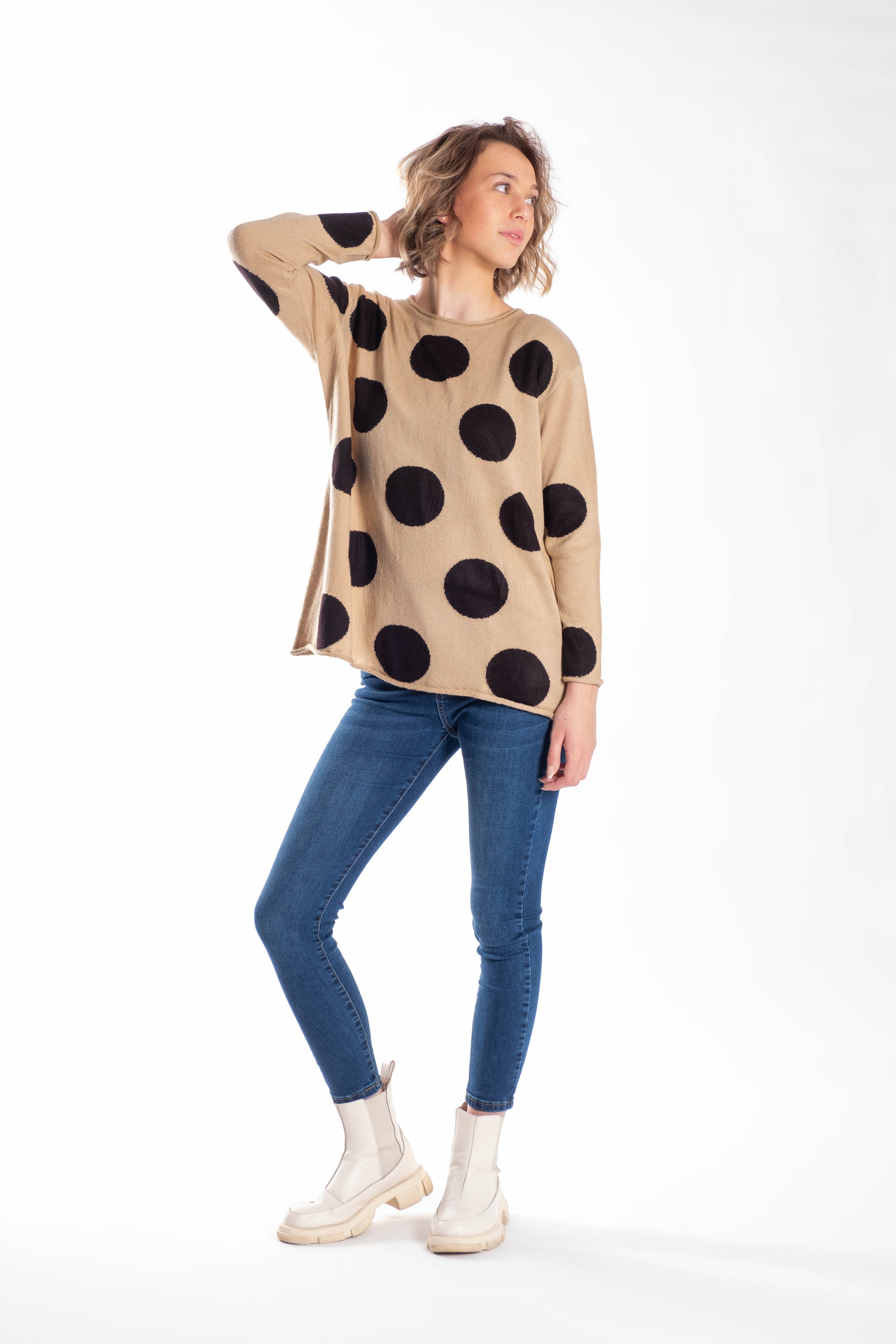 Sweatshirt Taupe with Black Spots