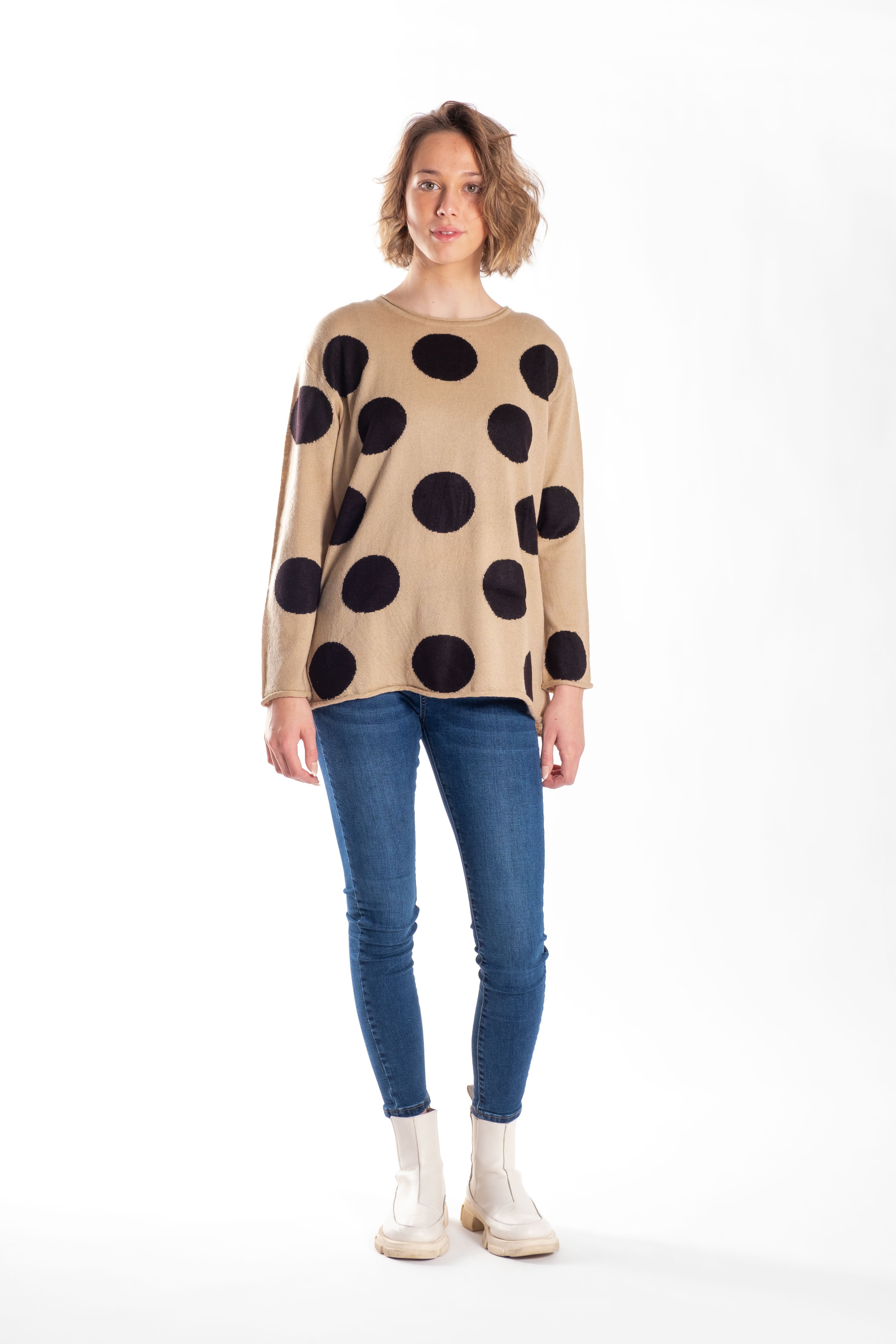 Sweatshirt Taupe with Black Spots