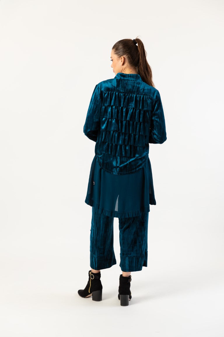 Velvet Ruffle Jacket Teal