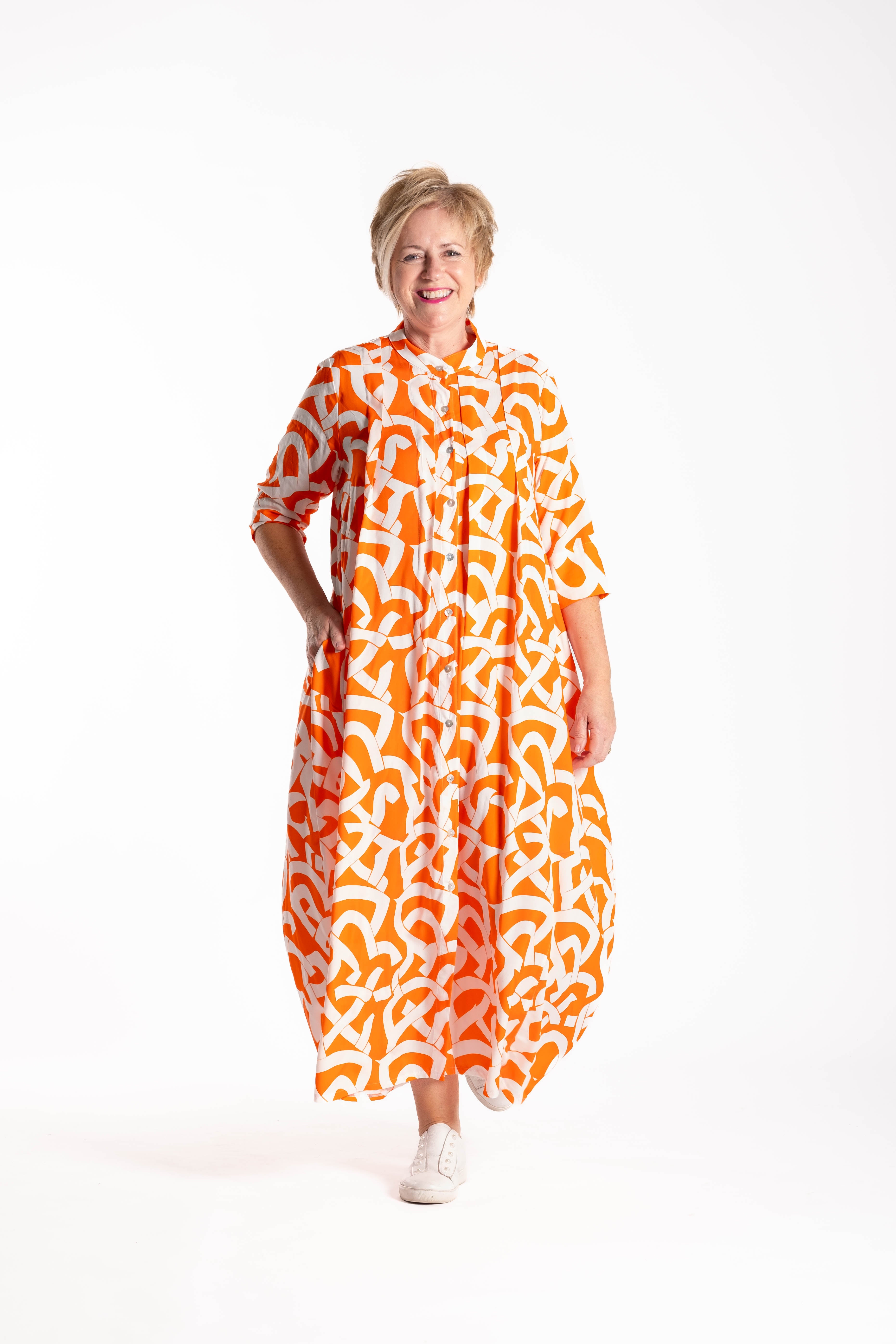 French Me Dress Grapefruit Scribble
