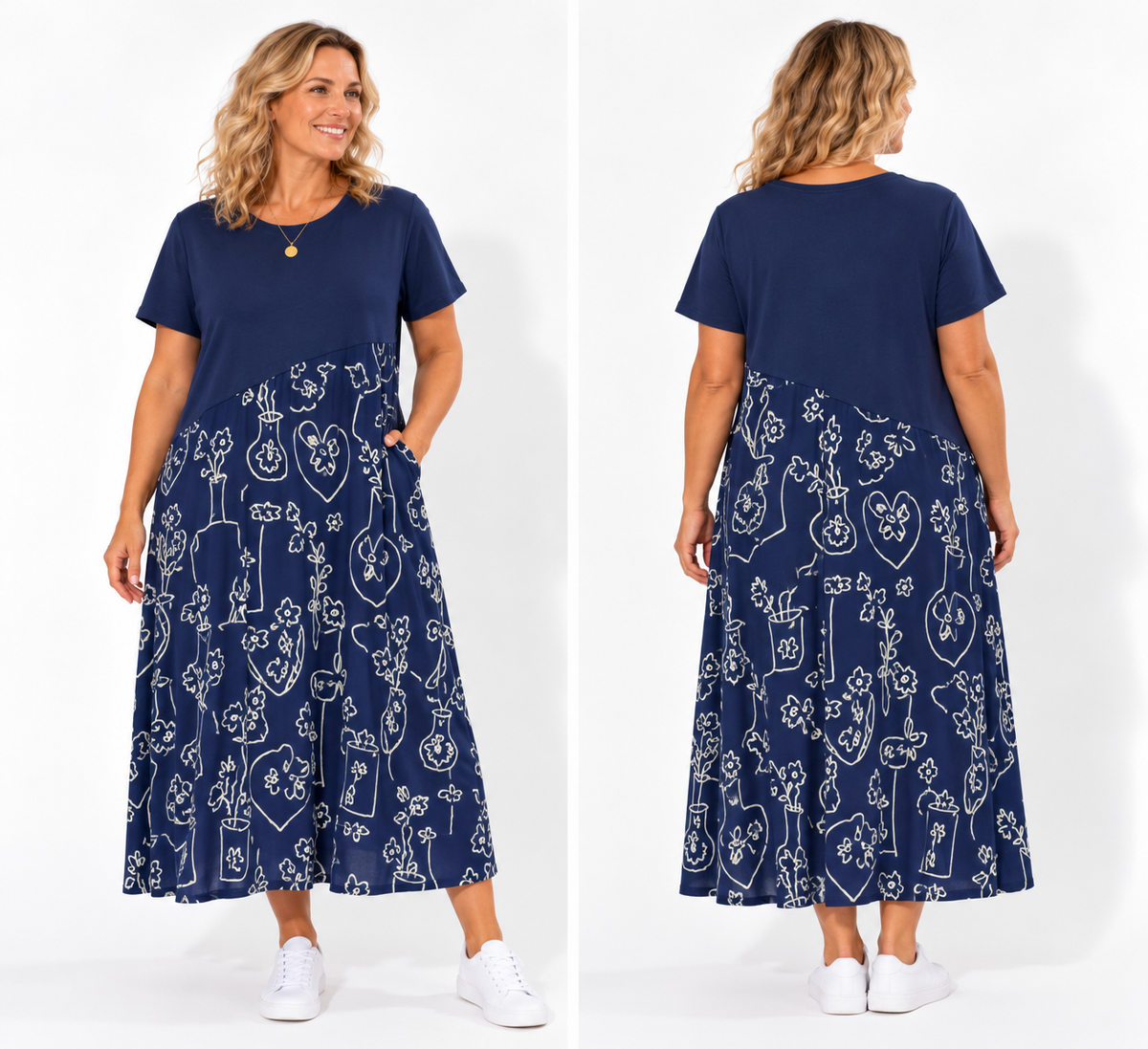 Brinley Dress Navy Floral Sketch