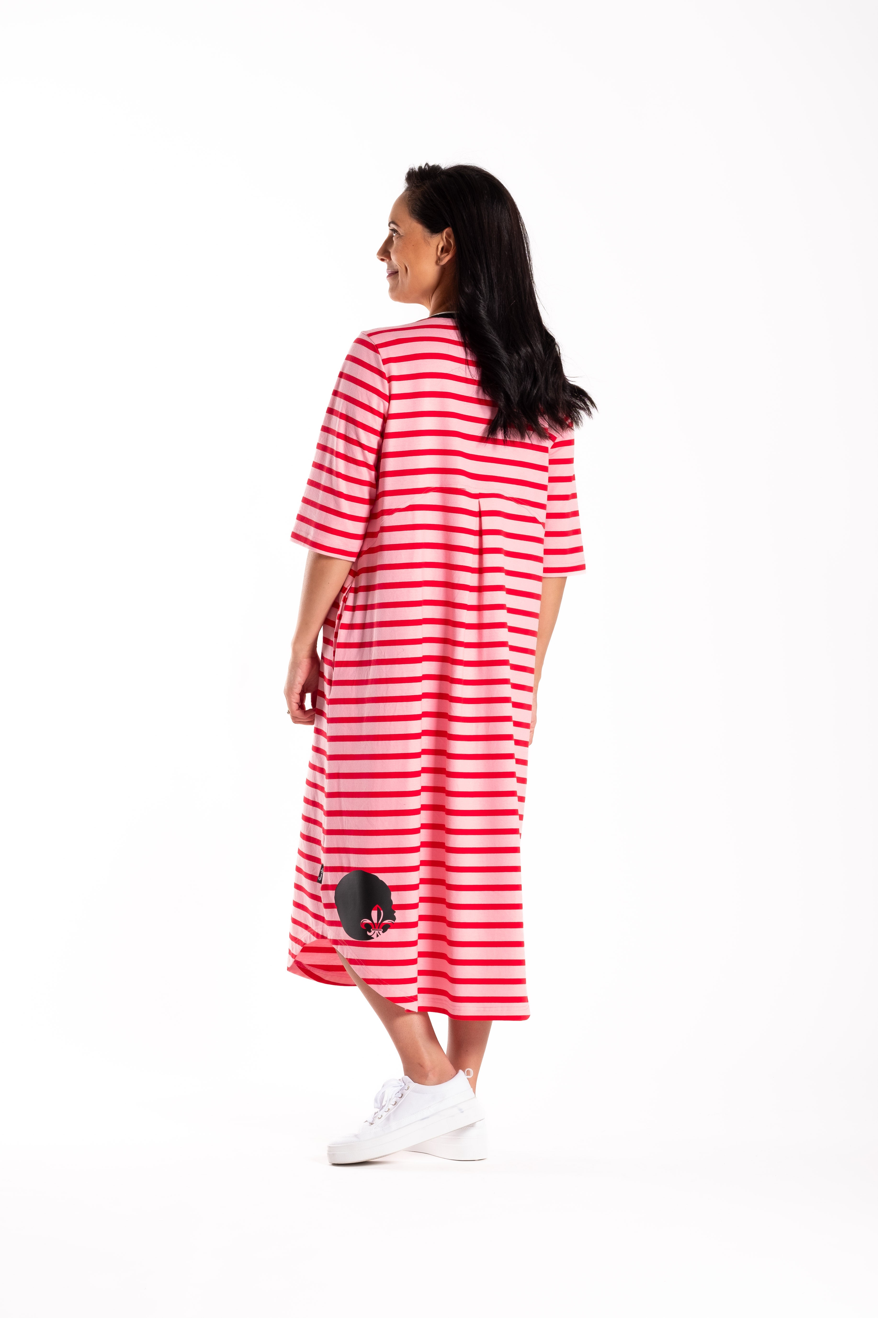 Simone Dress Red & Pink Stripe