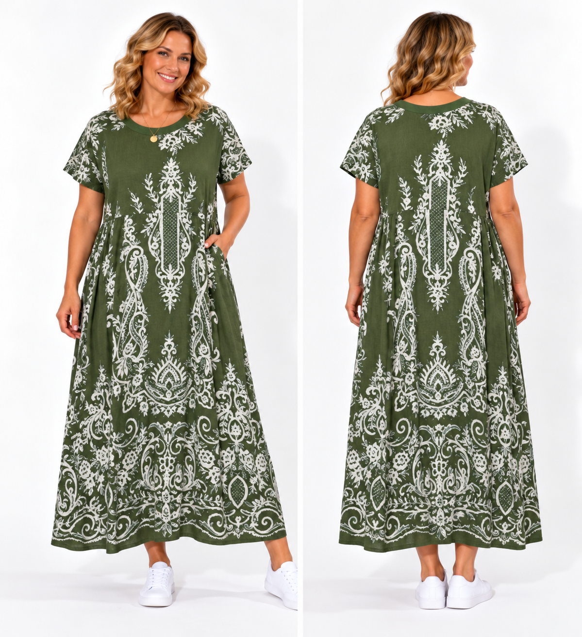Penelope Dress Olive Paisley