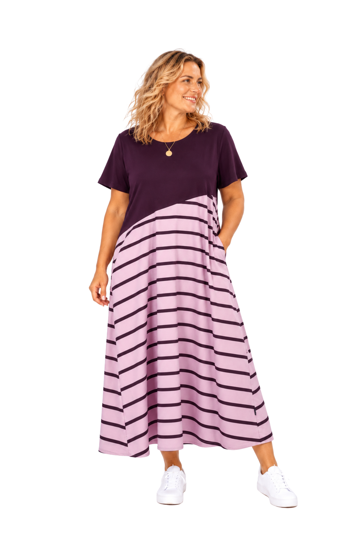 Brinley Dress Plum Panel Stripe