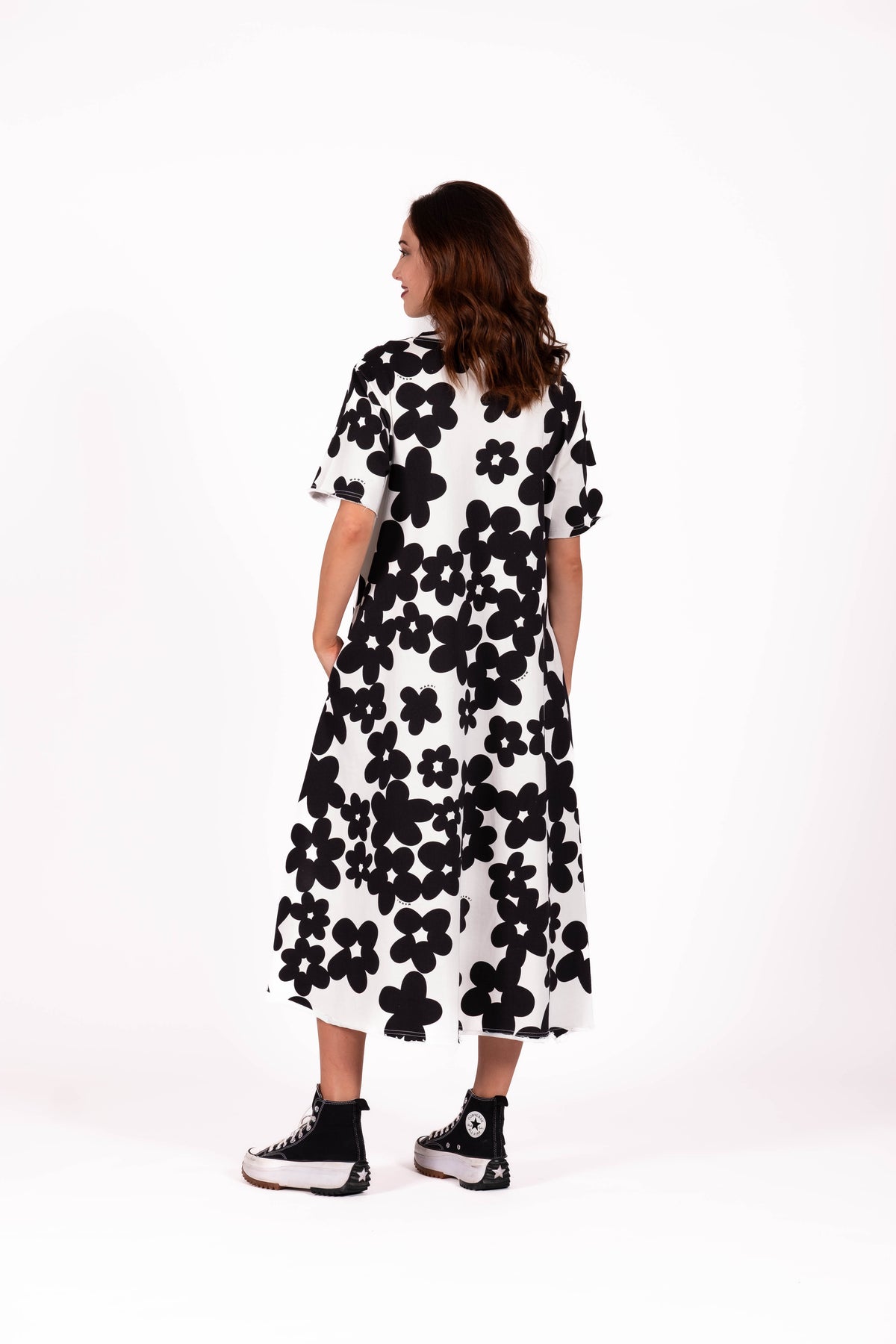 Flowline Dress Short Sleeve Inkblot Floral Noir