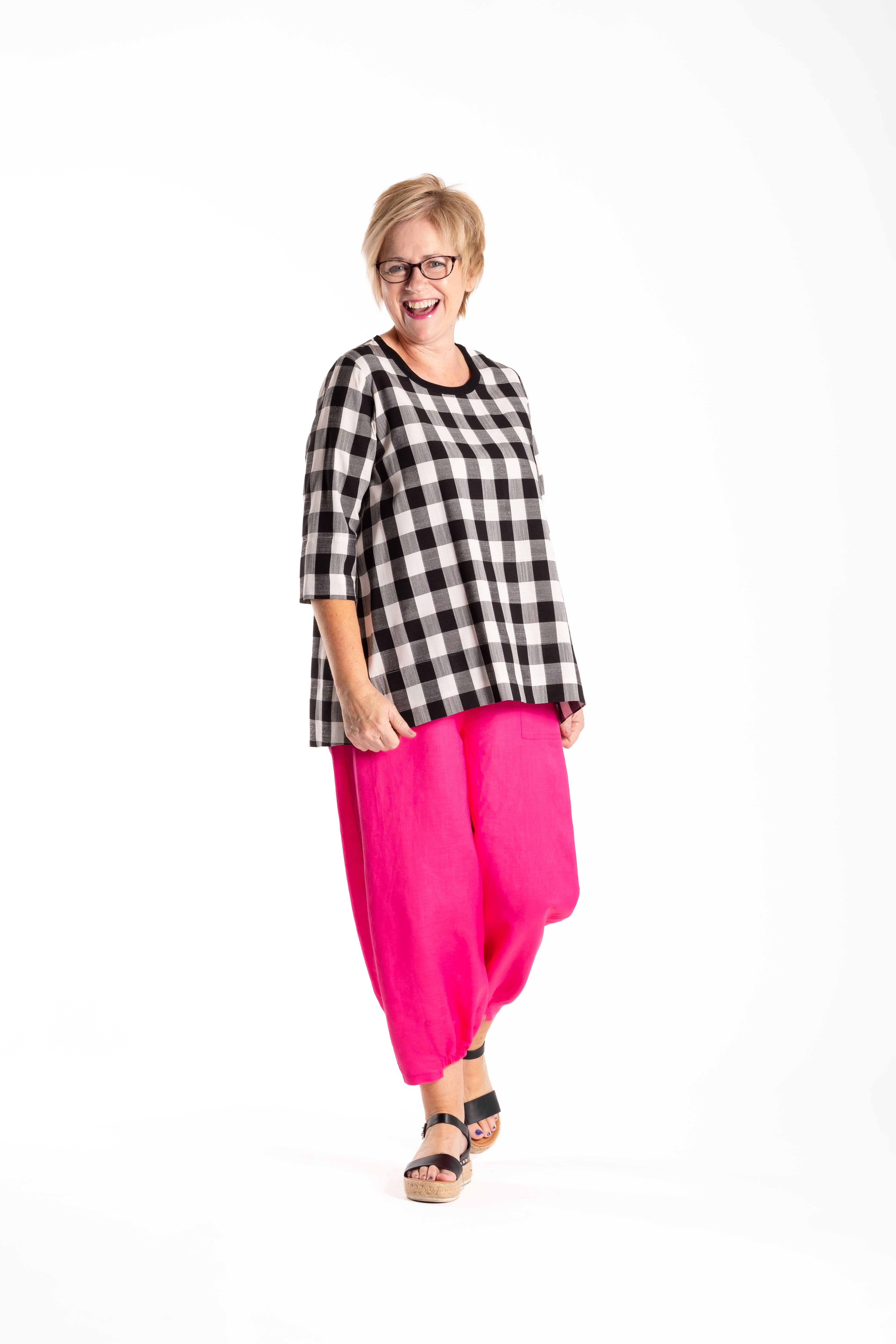 Pleat Back Top Black Chq