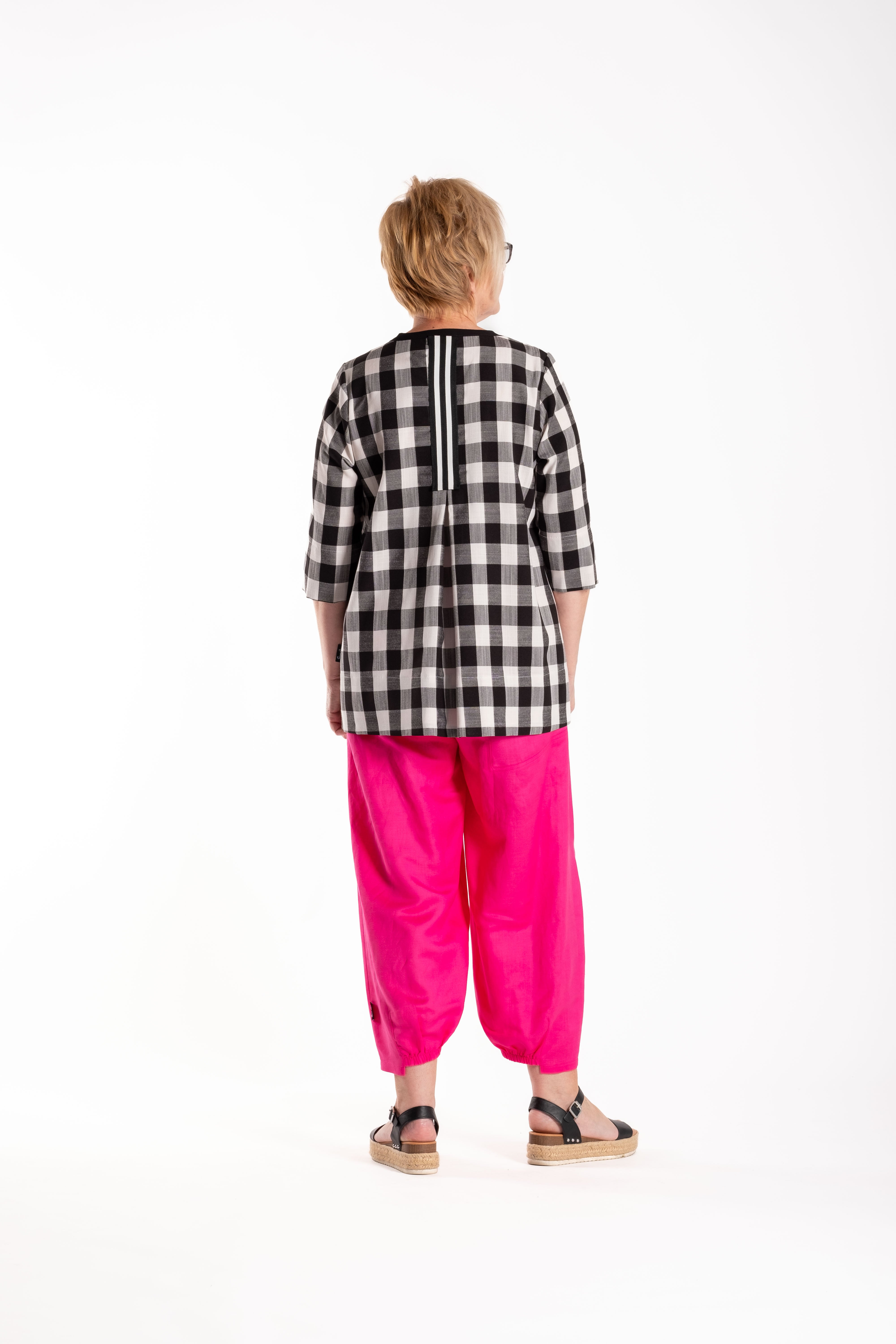 Pleat Back Top Black Chq