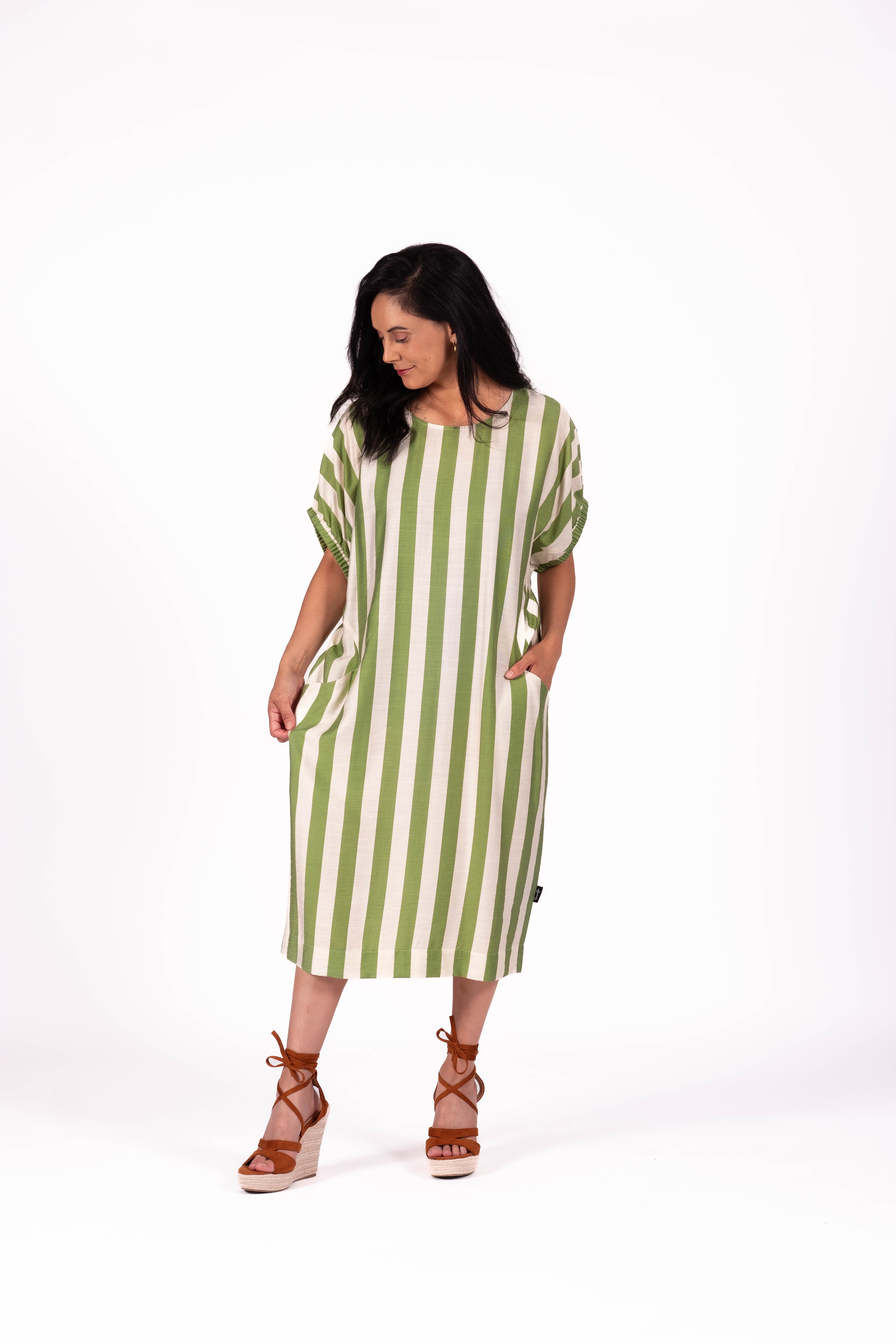 Sofia Dress Lime Stripe