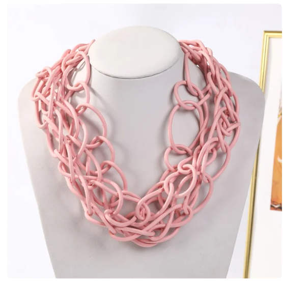 Necklace - Chain Rubber Powder Pink