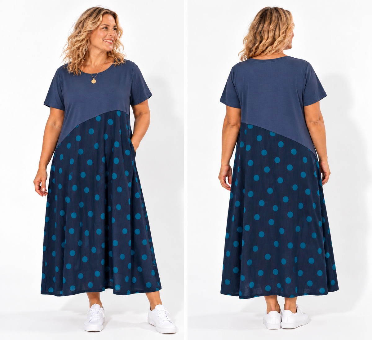 Brinley Dress Slate Blue Polka Dot