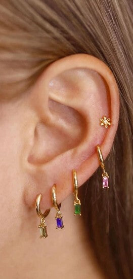 Little Hoop Earrings  - Gold - Green
